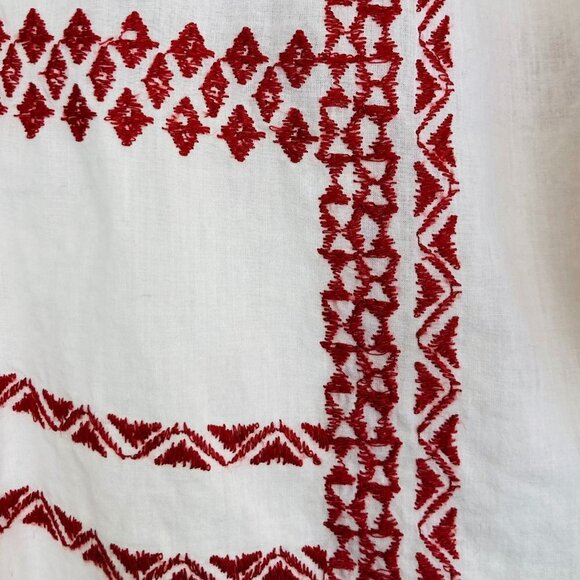 Joie Boho White Semi-Sheer Button-Back Bishop-Sleeved Embroidered Peasant top - Picture 7 of 10